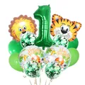 Kit ballons 1er anniversaire jungle safari avec lion, tigre et ballon chiffre 1 vert - Chiffre 1
