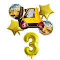 Construction forklift balloon set with gold number 3 and printed round foil balloons - Number 3 Style