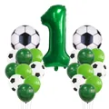 Soccer themed 1st birthday balloon set with green number 1 and football foil balloons - Number 1