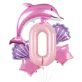 Kit de ballons dauphin rose et coquillage avec chiffre 0 pour fête océanique