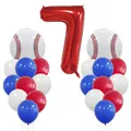 Baseball themed 7th birthday balloon set with red number seven and sports foil balloons - Number 7 Style