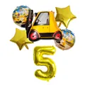 Construction forklift balloon set with golden number 5 for kids 5th birthday party - Number 5 Style