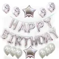 Kit ballons Happy Birthday argentés avec étoiles et ballons latex à confettis - Cinq Étoiles / Argent