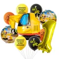 Bouwthema verjaardag ballonnenset met graafmachine folie en gouden cijfer een - Graafmachine met Nummer Ballonnen Set