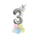 Silver number 3 foil balloon set with colorful macaron latex base for birthday party decor - Yellow - Number 3