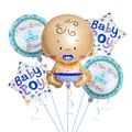 Ensemble détaillé de 5 ballons bleus pour baby shower avec motifs prince et étoiles - Style Étoile Bleue