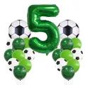 Soccer theme birthday balloon set with large green number 5 and foil football balloons - Number 5
