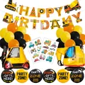 Set decorazioni compleanno cantiere con palloncini ruspa e striscione per feste - Stile Banner Adesivo Carrello Elevatore Escavatore