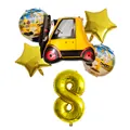 Construction forklift balloon set for 8th birthday with golden star and circle balloons - Number 8 Style