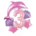 Set de ballons dauphin rose et coquillage avec chiffre 3 pour fête anniversaire - US 3