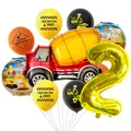 Bouwfeest ballonnenset met betonmixer en gouden cijfer twee voor 2e verjaardag - Betonmolen met Nummer Ballonnen Set
