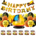 Construction theme birthday party set with excavator banner and latex balloons - Excavator Style (1)