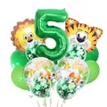 Set di palloncini safari giungla per 5° compleanno con leone e tigre verdi - Numero 5