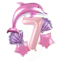 Ballons dauphin et coquillage roses avec chiffre 7 pour fête d'anniversaire océan - US 7