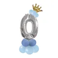 Ballon chiffre 0 argenté avec couronne dorée et base bleue pour décoration de fête - Bleu - Nombre 0