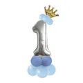 Kit ballon chiffre 1 en argent avec couronne dorée et base bleue pour anniversaire garçon - Bleu - Nombre 1