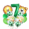 Set palloncini 7° compleanno giungla con numero 7 verde e palloncini a forma di leone - Numero 7