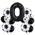 Soccer theme birthday balloon set with black number 0 and football pattern foil balloons - Number 0 Style (0) / 17-Piece Set