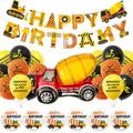 Bouwvoertuig verjaardagsfeestje set met vrachtwagenballonnen en decoratieve slingers - Betonmixer Stijl (3)