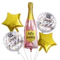 Dettaglio del set di 5 palloncini in alluminio con bottiglia di champagne e stelle d'oro - Stile Bottiglia Party Rosa Stella Oro (14)