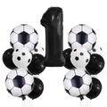 Soccer theme 1st birthday party balloon set with black number 1 and football foil balloons - 1 / Number 1 Style (1) / 17-Piece Set
