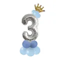 Kit de ballons bleus avec chiffre 3 argenté et décoration de couronne dorée pour fête - Bleu - Nombre 3