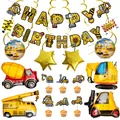 Set festa compleanno a tema cantiere con palloncini a forma di camion e decorazioni torta - Stile Tema Veicoli da Cantiere