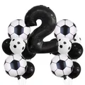 Black foil number 2 balloon set with realistic soccer balls for toddler birthday party - 2 / Number 2 Style (2) / 17-Piece Set