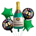 Set di 5 palloncini di compleanno con bottiglia di champagne, stelle e palloncini tondi - Stile Bottiglia Champagne Verde Tondo Nero (11)