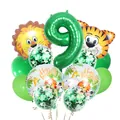 Set palloncini 9 compleanno tema giungla con numero 9 verde e animali leone e tigre - Numero 9