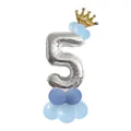Silver number 5 foil balloon set with crown and blue latex balloon pillar for 5th birthday - Blue - Number 5