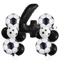 Soccer theme birthday party set with a large black number 4 foil balloon and football pattern - 4 / Number 4 Style (4) / 17-Piece Set