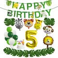 Dieren thema 5e verjaardag decoratie set met bos banner, ballonnen en foliegetal 5 - Cijfer 5