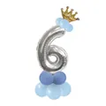 Silver number 6 foil balloon set with crown and blue latex balloons for 6th birthday - Blue - Number 6