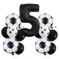 Soccer birthday party balloon set with black number 5 foil balloon and football theme - 5 / Number 5 Style (5) / 17-Piece Set