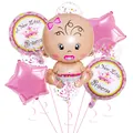 Pink Baby Shower balloon set with baby girl foil balloon and star balloons - Pink Confetti Style