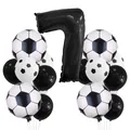 Soccer theme birthday party balloon set with black number 7 and football foil balloons - 7 / Number 7 Style (7) / 17-Piece Set