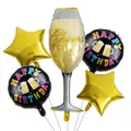5-piece whiskey champagne balloon set with gold stars for birthday party decorations - Black Gold Cheers Glass Style (2)