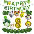 Jungle verjaardag decoratie set met dierenballonnen en gouden cijfer 8 ballon - Cijfer 8