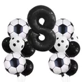 Soccer themed 8th birthday balloon set with black foil number 8 and football balloons - 8 / Number 8 Style (8) / 17-Piece Set