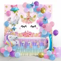 Unicorn birthday party decoration set with pastel balloons and rainbow table skirt - Unicorn Balloon Arch With Number 1