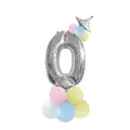Silver number 0 foil balloon kit with colorful pastel balloons and a silver star topper - Yellow - Number 0