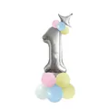 Silver number 1 foil balloon column with macaron latex balloons for 1st birthday decor - Yellow - Number 1