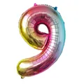 Ballon en aluminium chiffre 9 de 32 pouces dégradé arc-en-ciel avec éclat métallique - Dégradé Arc-en-ciel - Nombre 9