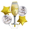 5-piece birthday balloon set with cheers champagne glass, gold stars and round patterns - Gold Cheers Glass Style (1)