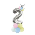 Silver number 2 foil balloon kit with pastel macaron latex balloons for birthday decor - Yellow - Number 2