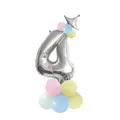 Silver number 4 foil balloon set with pastel macaron latex balloons for party decoration - Yellow - Number 4