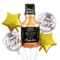 Set da 5 palloncini in alluminio bottiglia di whisky con stelle dorate e compleanno - Stile Bottiglia Whiskey Oro Rosa (4)
