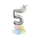 Silver number 5 foil balloon set with pastel macaron balloons for 5th birthday decor - Yellow - Number 5