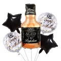 Set 5 palloncini compleanno con bottiglia di whisky e stelle dorate per feste - Stile Bottiglia Whiskey Nero (5)
